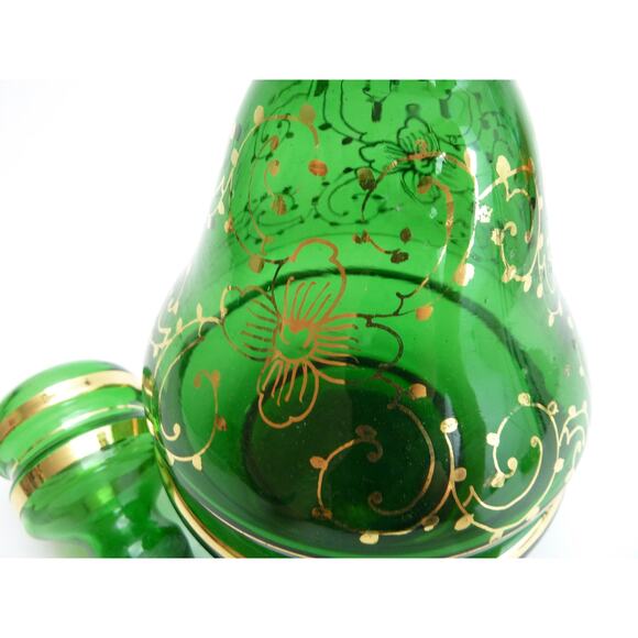 Vintage Green with Gold Accents Glass Bohemian Decanter Potion Bottle - Picture 5 of 5